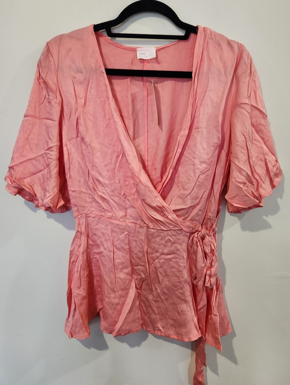 Francesca's Collections Coral Pink Wrap Top with Side Tie